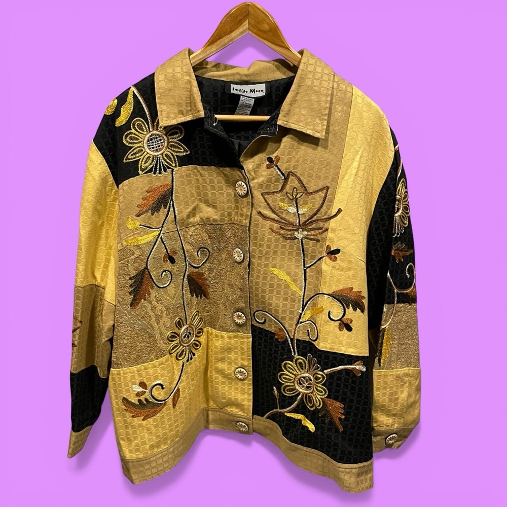Cute Y2K celestial button mustard embroidered jac… - image 1